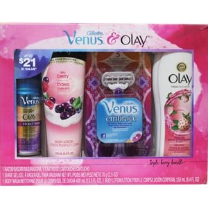 Bộ sản phẩm dưỡng thể, sữa tắm, gel cạo râu Gillette Venus & Olay