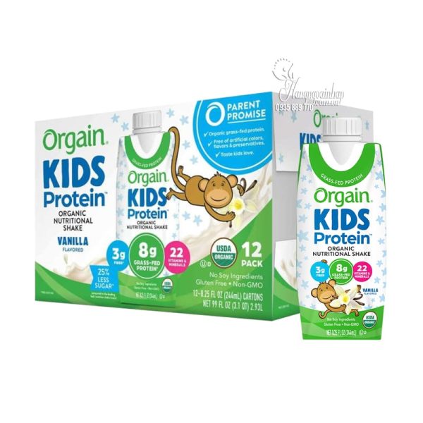 Sữa hữu cơ Orgain Kids Protein Vanilla của Mỹ 244ml x 12 hộp